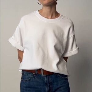 Nation LTD White Rolled Sleeve Top